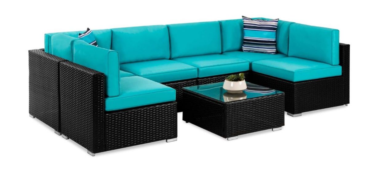Best Choice Products 7-Piece Modular Outdoor Sectional Sofa Set in black and teal Best Choice Products 7-Piece Modular Outdoor Sectional Sofa Set in black and teal