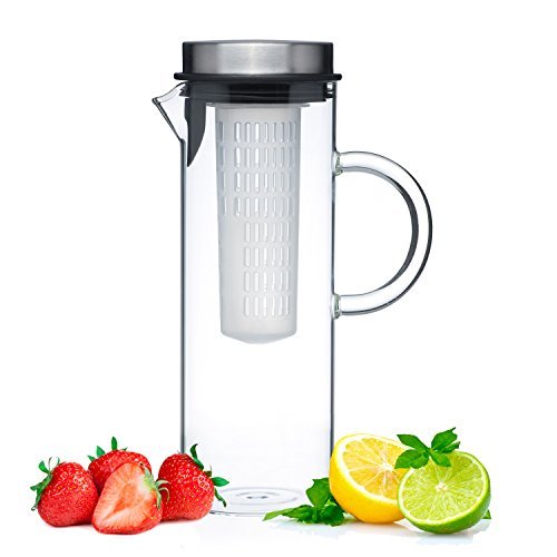 Kitchen De Lujo Glass Water Pitcher with Lid &amp; Fruit Infuser Rod