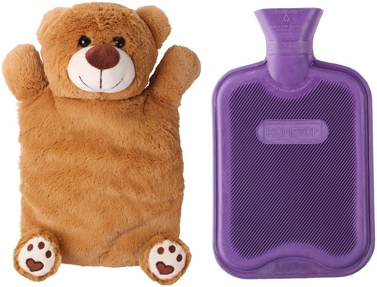 HomeTop Classic Rubber Hot or Cold Water Bottle with Cute Stuffed Animal Cover