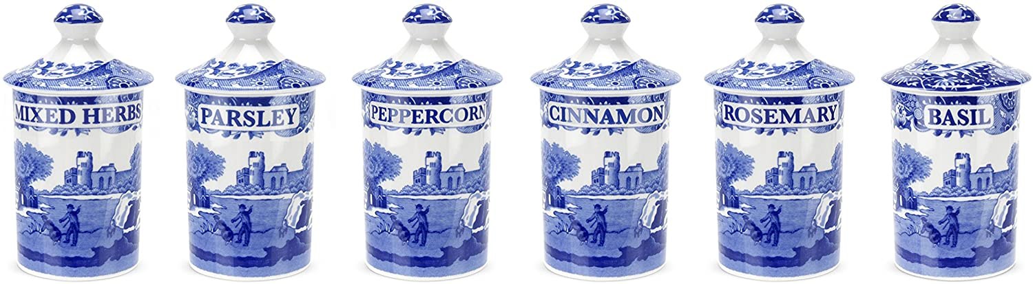 Spode Blue Italian Spice Jar, Set of 6