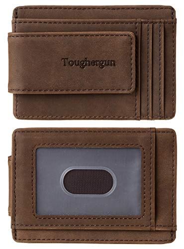Toughergun Genuine Leather Magnetic Front Pocket Money Clip Wallet