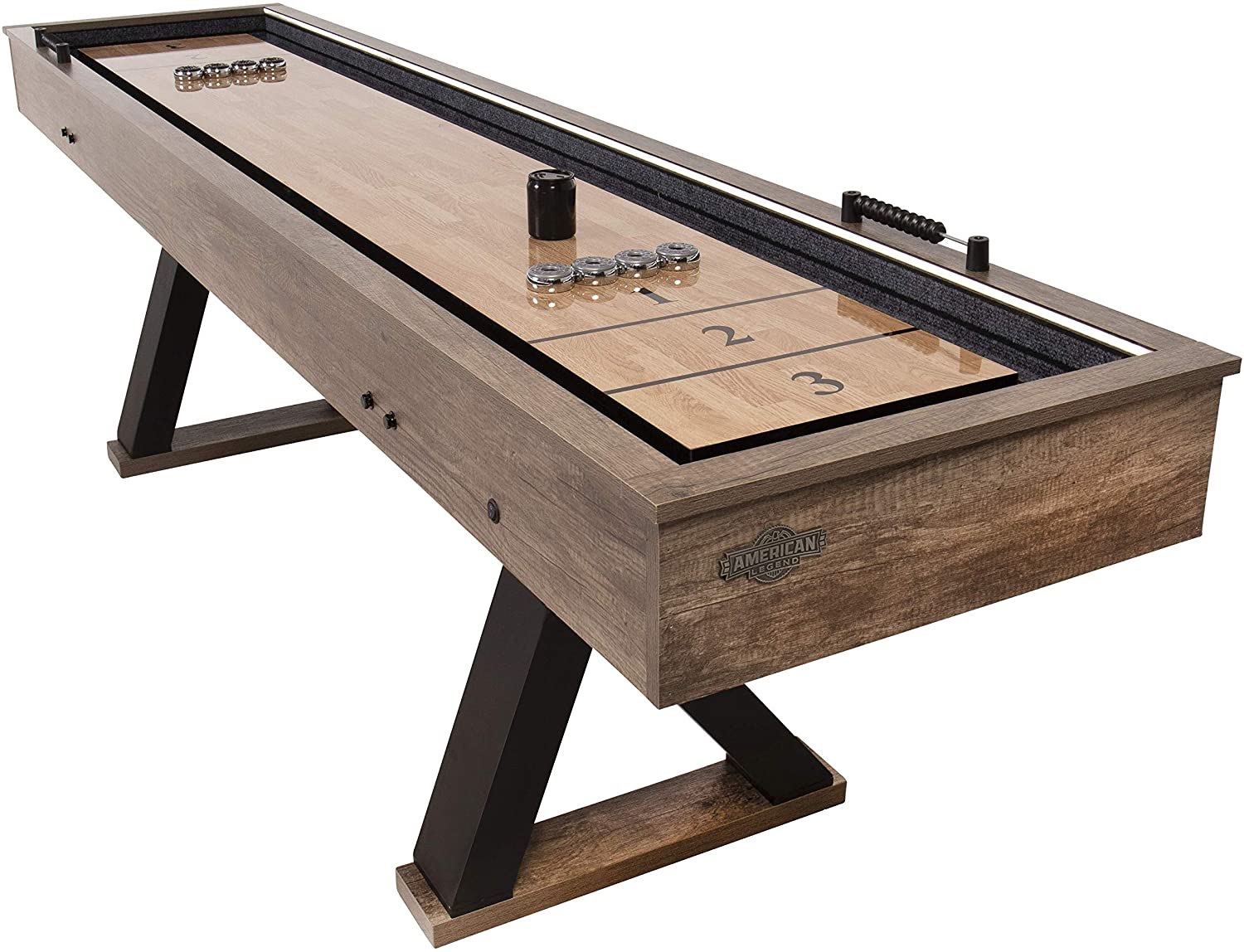 American Legend Kirkwood 9&#039; LED Light Up Shuffleboard Table with Bowling